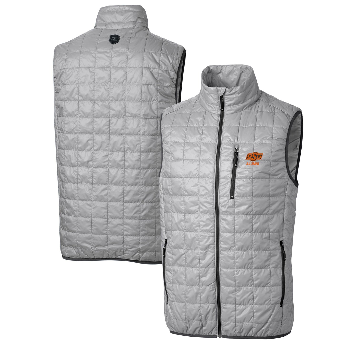 Men's Cutter & Buck  Gray Oklahoma State Cowboys Alumni Logo Rainier PrimaLoft Eco Insulated Full-Zip Puffer Vest