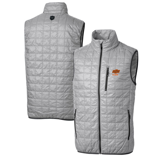 Men's Cutter & Buck  Gray Oklahoma State Cowboys Alumni Logo Rainier PrimaLoft Eco Insulated Full-Zip Puffer Vest