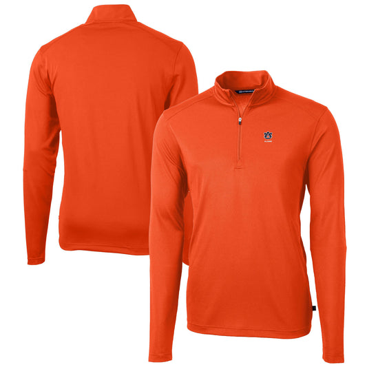 Men's Cutter & Buck  Orange Auburn Tigers  Virtue Eco Pique Recycled Quarter-Zip Pullover Top