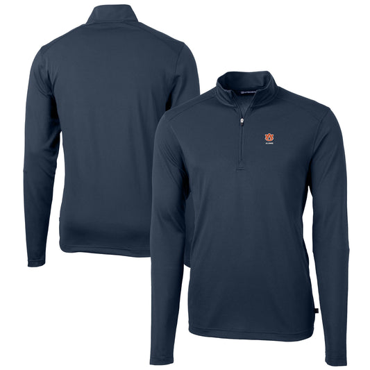 Men's Cutter & Buck  Navy Auburn Tigers  Virtue Eco Pique Recycled Quarter-Zip Pullover Top