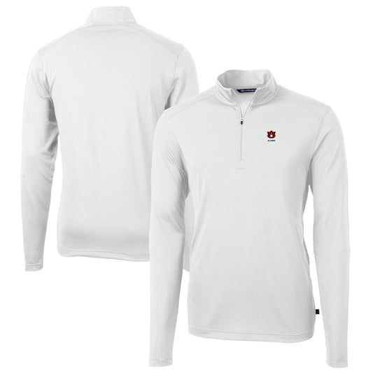 Men's Cutter & Buck  White Auburn Tigers  Virtue Eco Pique Recycled Quarter-Zip Pullover Top