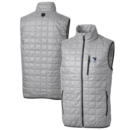 Men's Cutter & Buck  Gray West Virginia Mountaineers Alumni Logo Rainier PrimaLoft Eco Insulated Full-Zip Puffer Vest