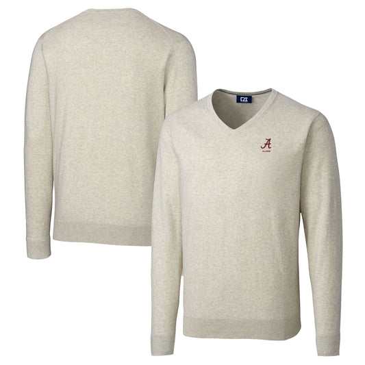 Men's Cutter & Buck  Oatmeal Alabama Crimson Tide Alumni Logo Lakemont Tri-Blend V-Neck Pullover Sweater