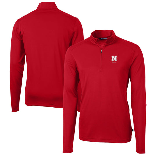 Men's Cutter & Buck  Scarlet Nebraska Huskers Alumni Logo Virtue Eco Pique Recycled Quarter-Zip Pullover Top