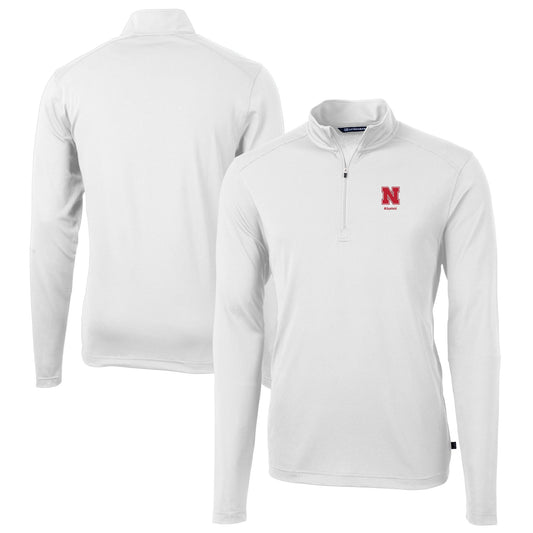 Men's Cutter & Buck  White Nebraska Huskers Alumni Logo Virtue Eco Pique Recycled Quarter-Zip Pullover Top