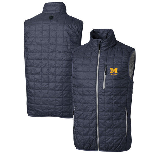 Men's Cutter & Buck  Anthracite Michigan Wolverines Alumni Logo Rainier PrimaLoft Eco Insulated Full-Zip Puffer Vest