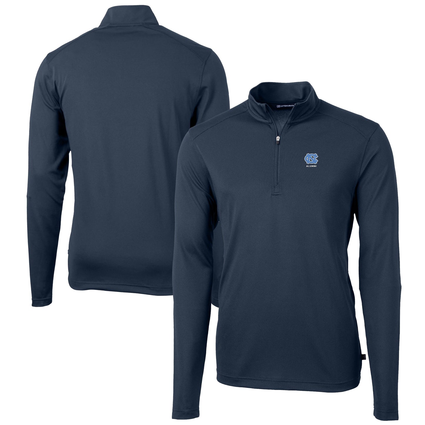 Men's Cutter & Buck  Navy North Carolina Tar Heels Alumni Logo Virtue Eco Pique Recycled Quarter-Zip Pullover Top