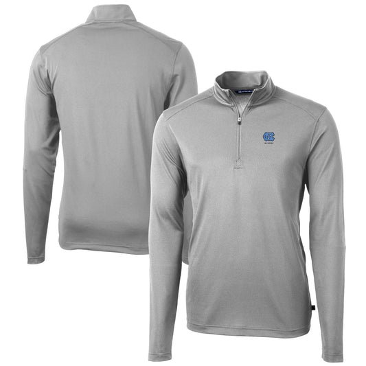 Men's Cutter & Buck  Gray North Carolina Tar Heels Alumni Logo Virtue Eco Pique Recycled Quarter-Zip Pullover Top