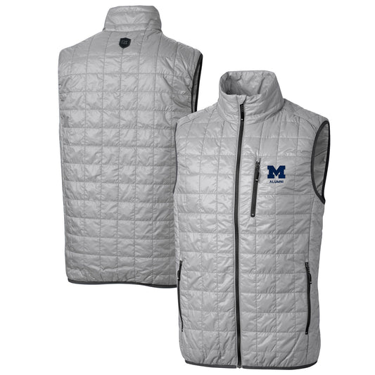 Men's Cutter & Buck  Gray Michigan Wolverines Alumni Logo Rainier PrimaLoft Eco Insulated Full-Zip Puffer Vest