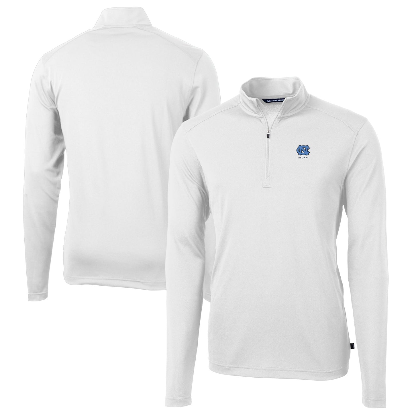 Men's Cutter & Buck  White North Carolina Tar Heels Alumni Logo Virtue Eco Pique Recycled Quarter-Zip Pullover Top