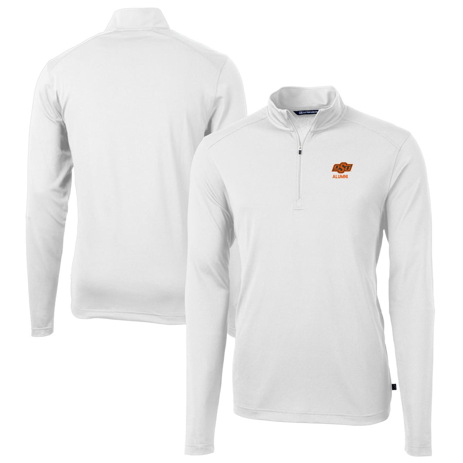 Men's Cutter & Buck  White Oklahoma State Cowboys Alumni Logo Virtue Eco Pique Recycled Quarter-Zip Pullover Top