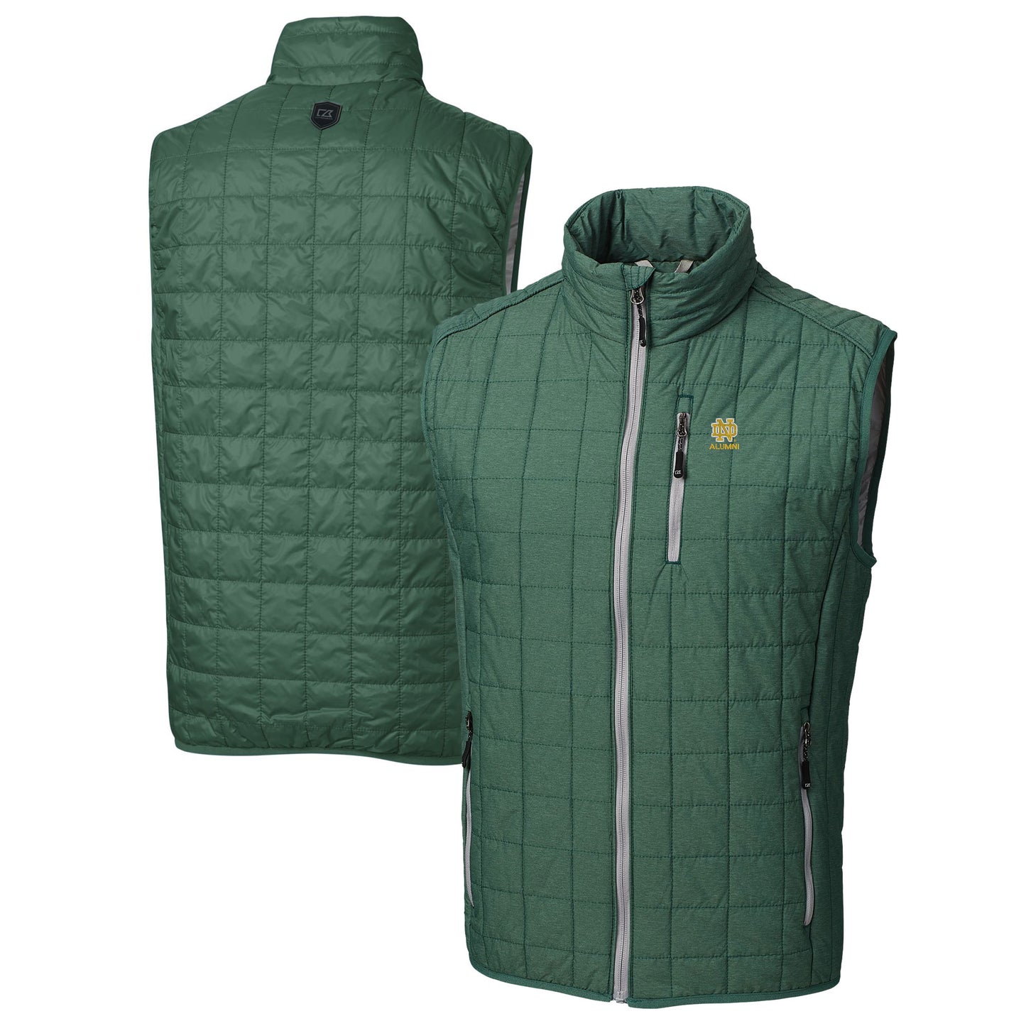 Men's Cutter & Buck  Green Notre Dame Fighting Irish Alumni Logo Rainier PrimaLoft Eco Insulated Full-Zip Puffer Vest