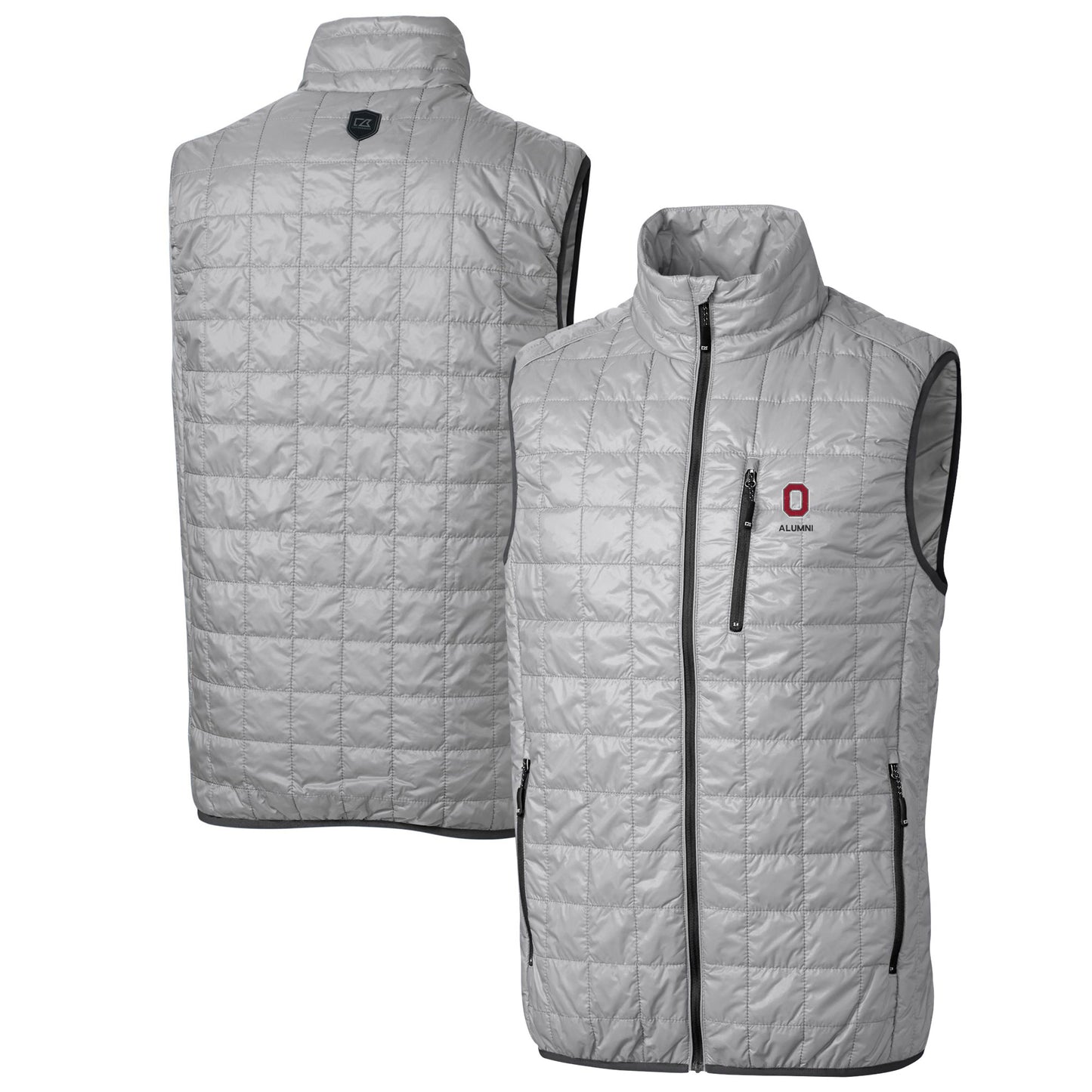 Men's Cutter & Buck  Gray Ohio State Buckeyes Alumni Logo Rainier PrimaLoft Eco Insulated Full-Zip Puffer Vest