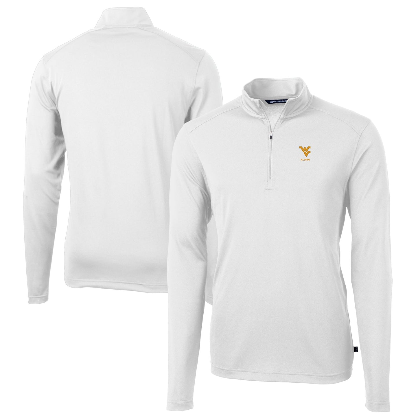 Men's Cutter & Buck  White West Virginia Mountaineers Alumni Logo Virtue Eco Pique Recycled Quarter-Zip Pullover Top