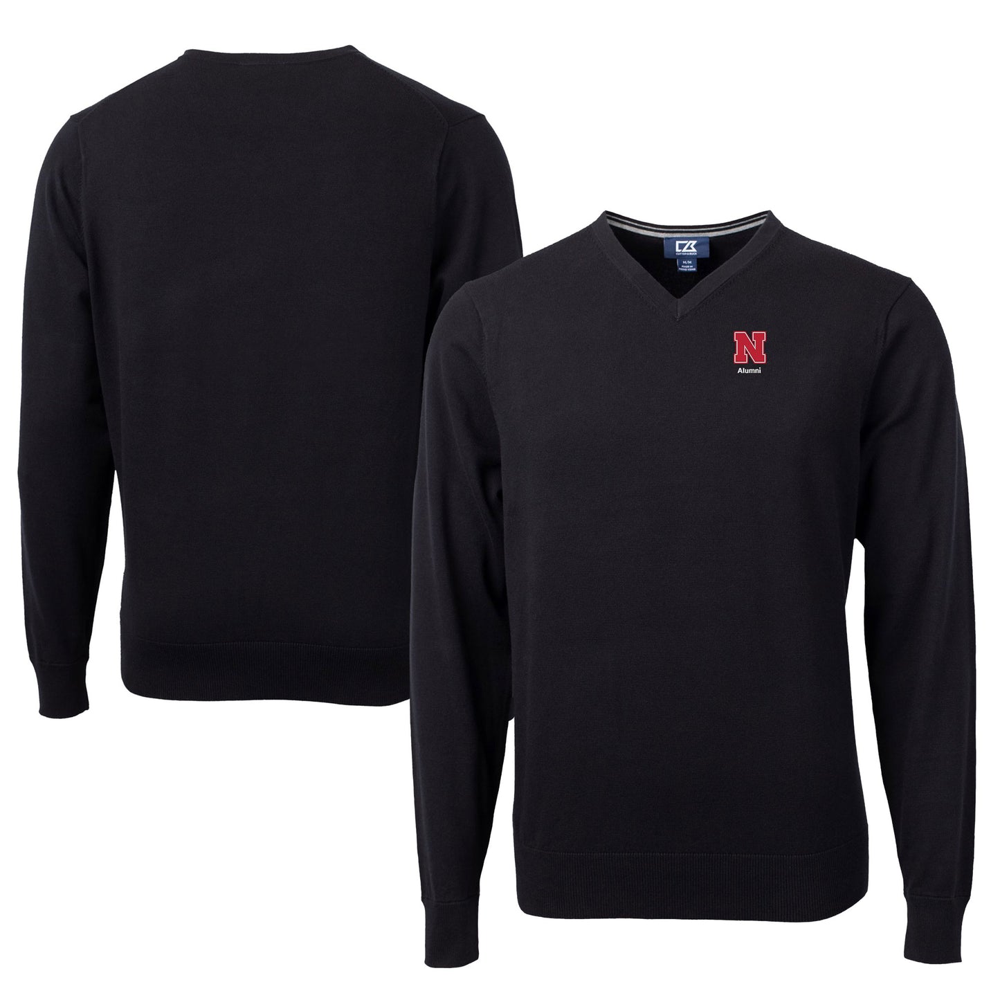 Men's Cutter & Buck  Black Nebraska Huskers Alumni Logo Lakemont Tri-Blend V-Neck Pullover Sweater