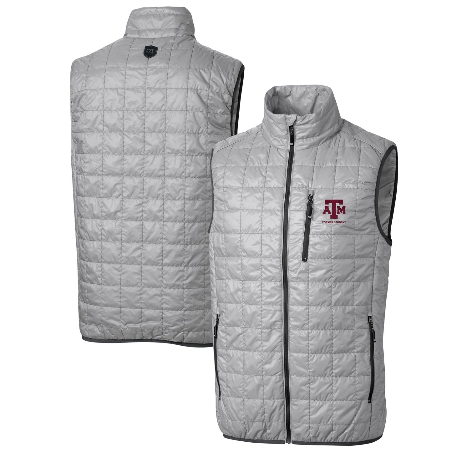 Men's Cutter & Buck  Gray Texas A&M Aggies Alumni Logo Rainier PrimaLoft Eco Insulated Full-Zip Puffer Vest