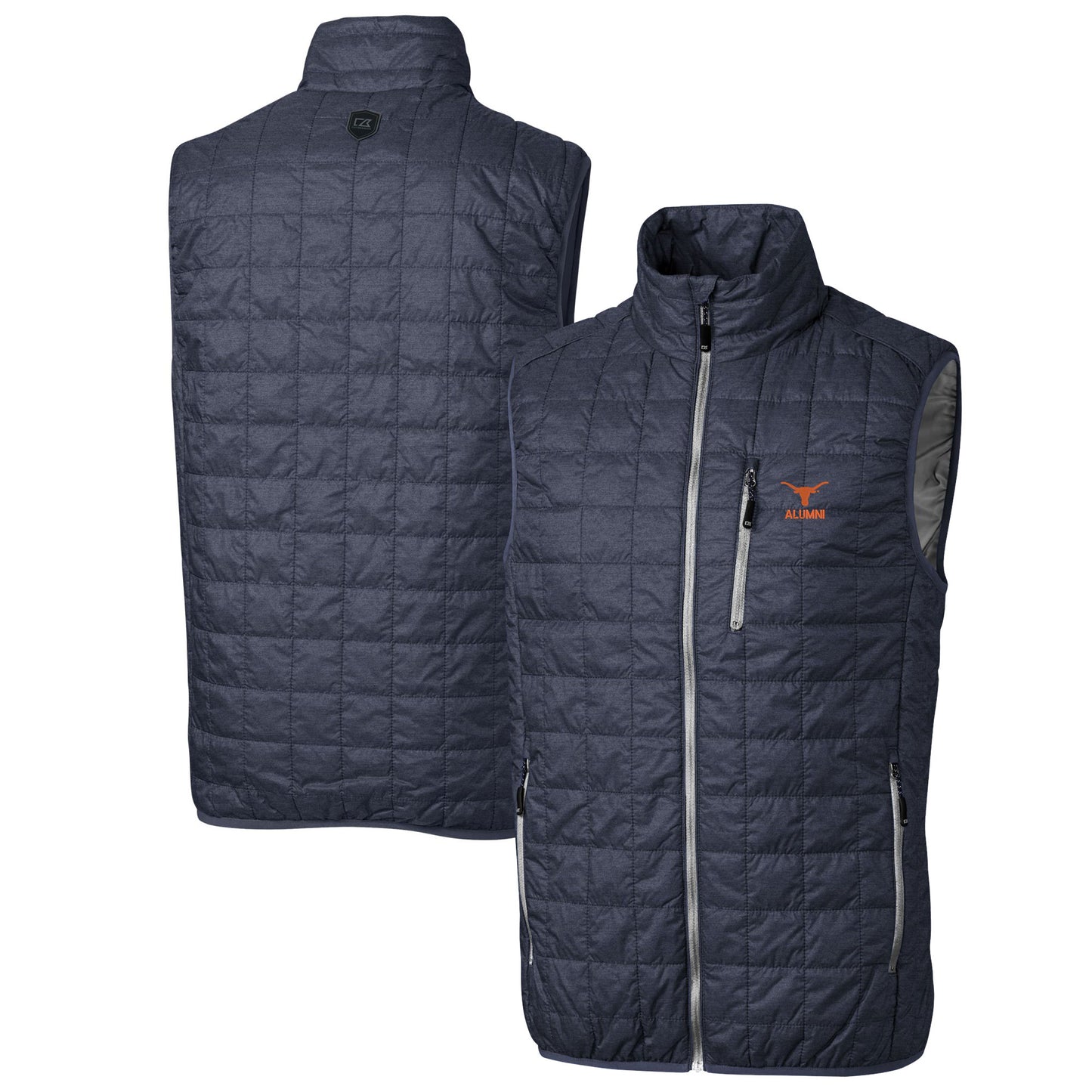 Men's Cutter & Buck  Anthracite Texas Longhorns Alumni Logo Rainier PrimaLoft Eco Insulated Full-Zip Puffer Vest