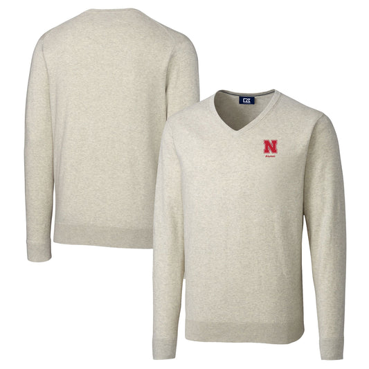 Men's Cutter & Buck  Oatmeal Nebraska Huskers Alumni Logo Lakemont Tri-Blend V-Neck Pullover Sweater