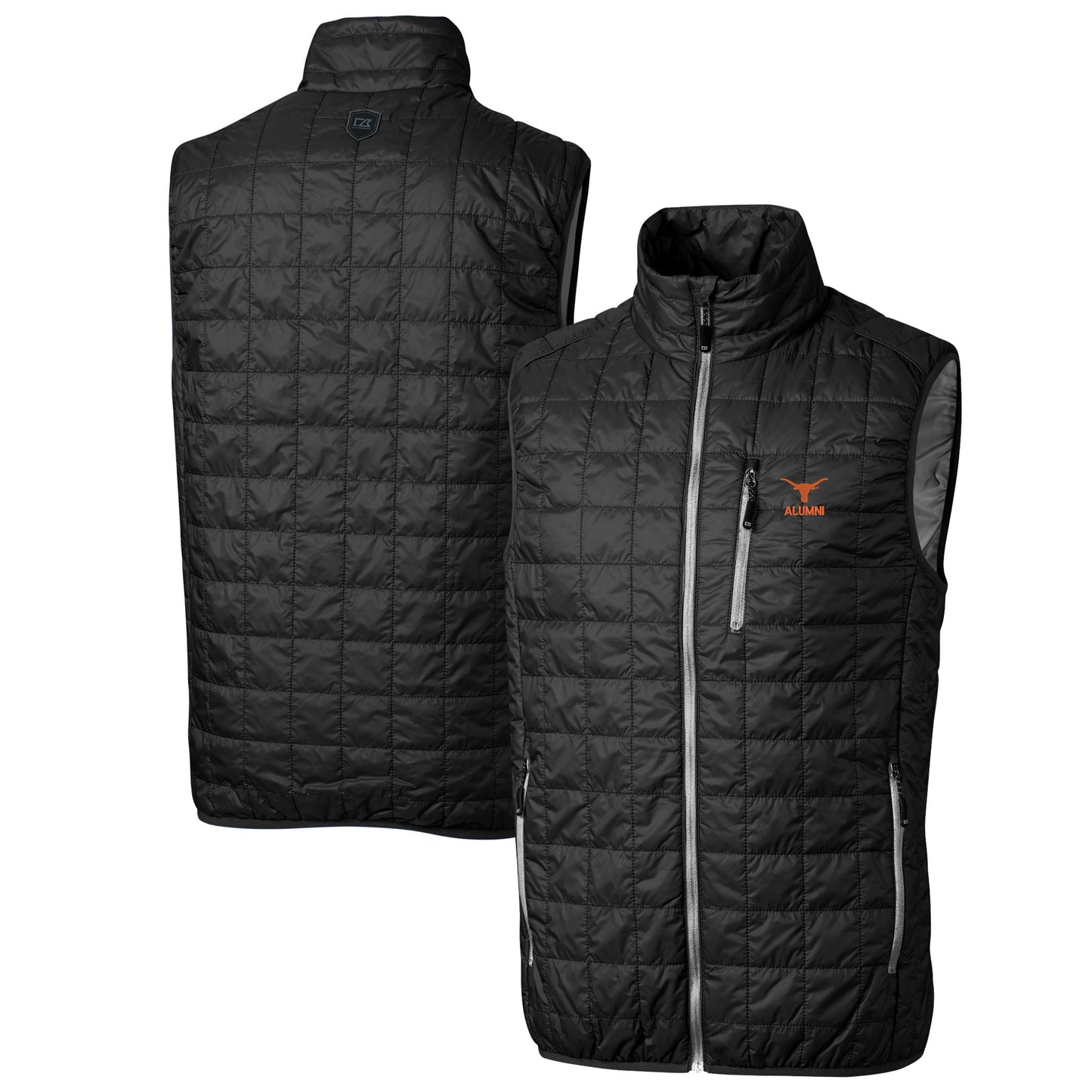 Men's Cutter & Buck  Black Texas Longhorns Alumni Logo Rainier PrimaLoft Eco Insulated Full-Zip Puffer Vest