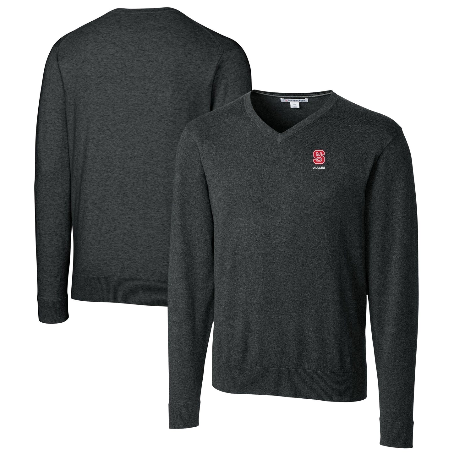 Men's Cutter & Buck  Heather Charcoal NC State Wolfpack Alumni Logo Lakemont Tri-Blend V-Neck Pullover Sweater