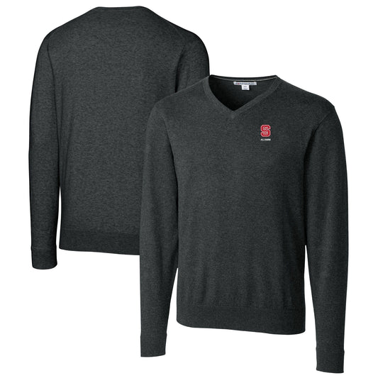 Men's Cutter & Buck  Heather Charcoal NC State Wolfpack Alumni Logo Lakemont Tri-Blend V-Neck Pullover Sweater