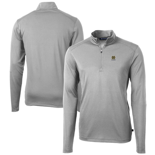 Men's Cutter & Buck  Gray Notre Dame Fighting Irish Alumni Logo Virtue Eco Pique Recycled Quarter-Zip Pullover Top
