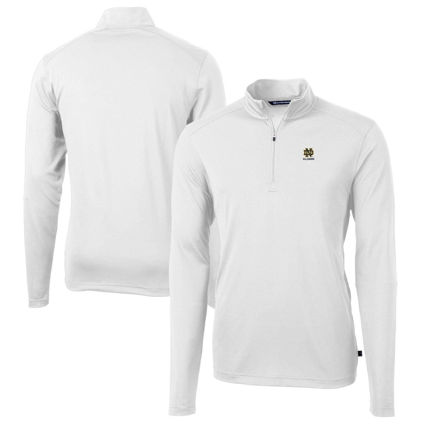 Men's Cutter & Buck  White Notre Dame Fighting Irish Alumni Logo Virtue Eco Pique Recycled Quarter-Zip Pullover Top
