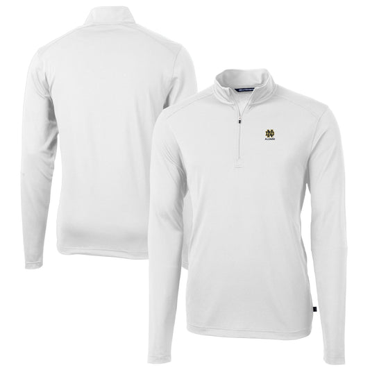 Men's Cutter & Buck  White Notre Dame Fighting Irish Alumni Logo Virtue Eco Pique Recycled Quarter-Zip Pullover Top
