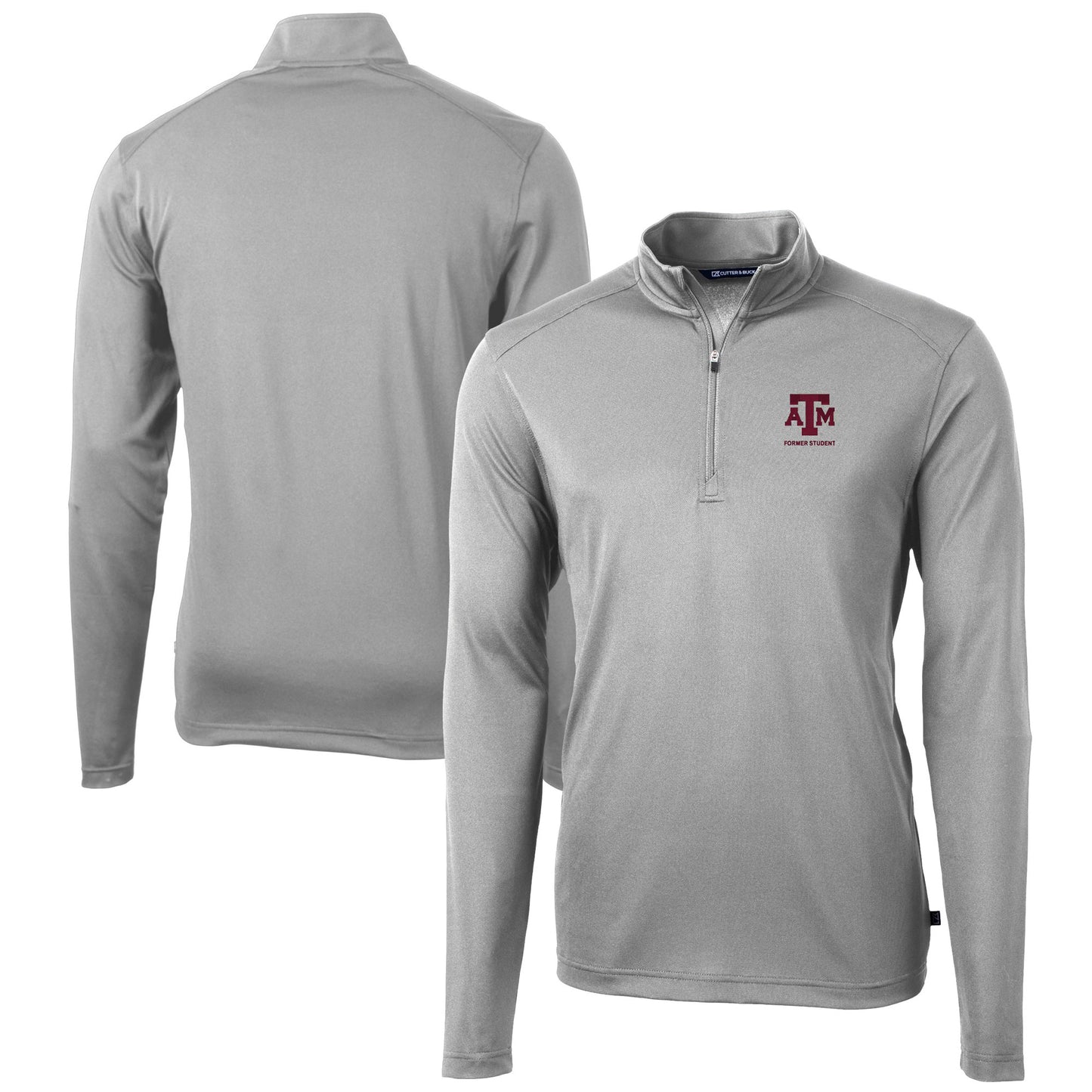 Men's Cutter & Buck  Gray Texas A&M Aggies Alumni Logo Virtue Eco Pique Recycled Quarter-Zip Pullover Top