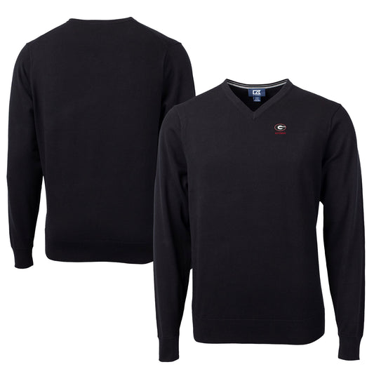 Men's Cutter & Buck  Black Georgia Bulldogs Alumni Logo Lakemont Tri-Blend V-Neck Pullover Sweater
