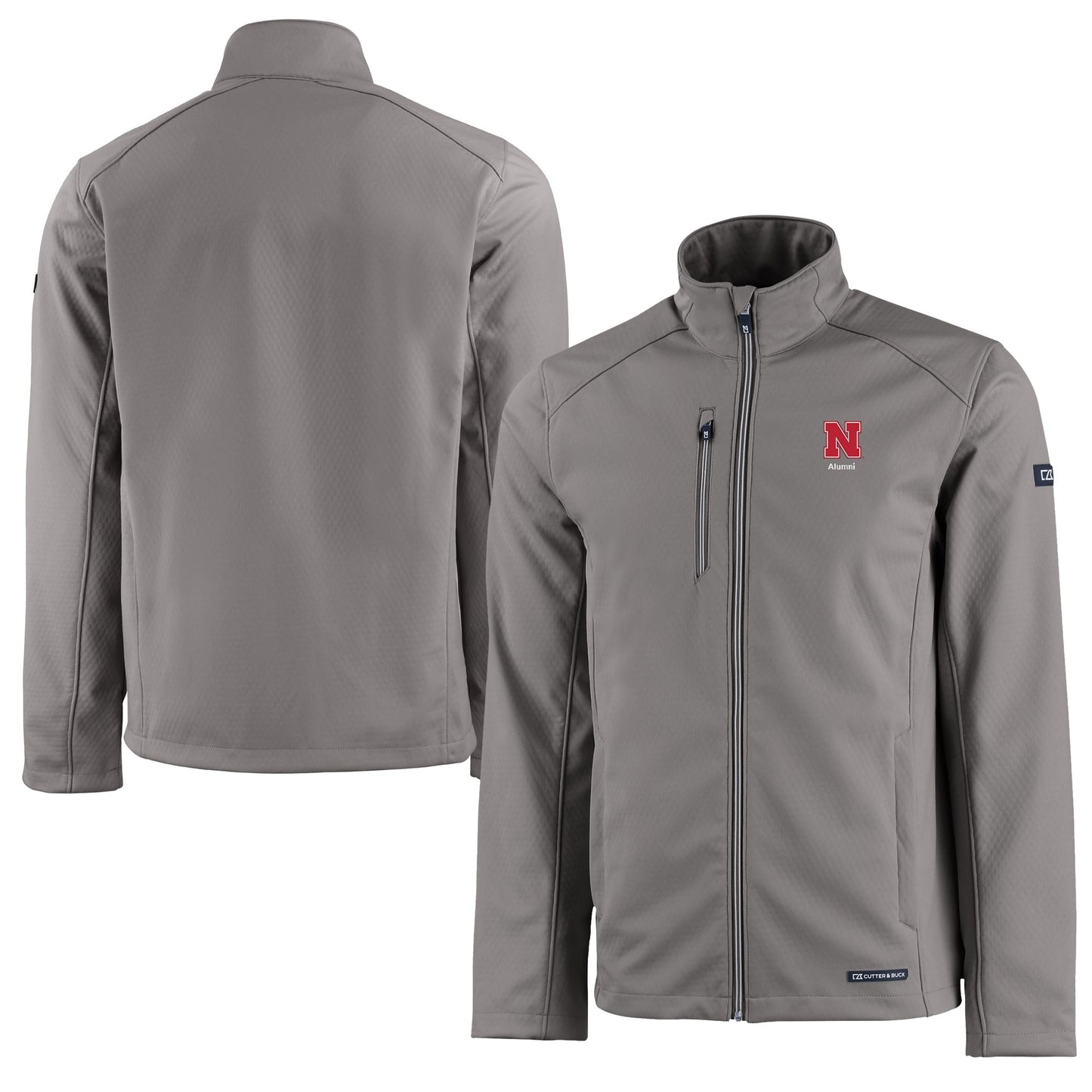 Men's Cutter & Buck  Gray Nebraska Huskers Alumni Logo Evoke Eco Softshell Recycled Full-Zip Jacket