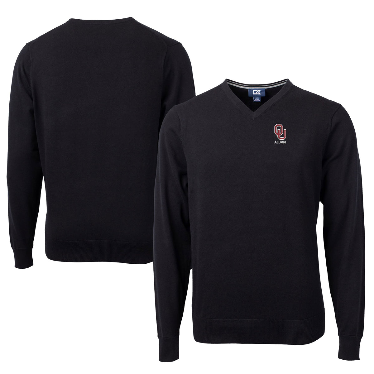 Men's Cutter & Buck  Black Oklahoma Sooners Alumni Logo Lakemont Tri-Blend V-Neck Pullover Sweater