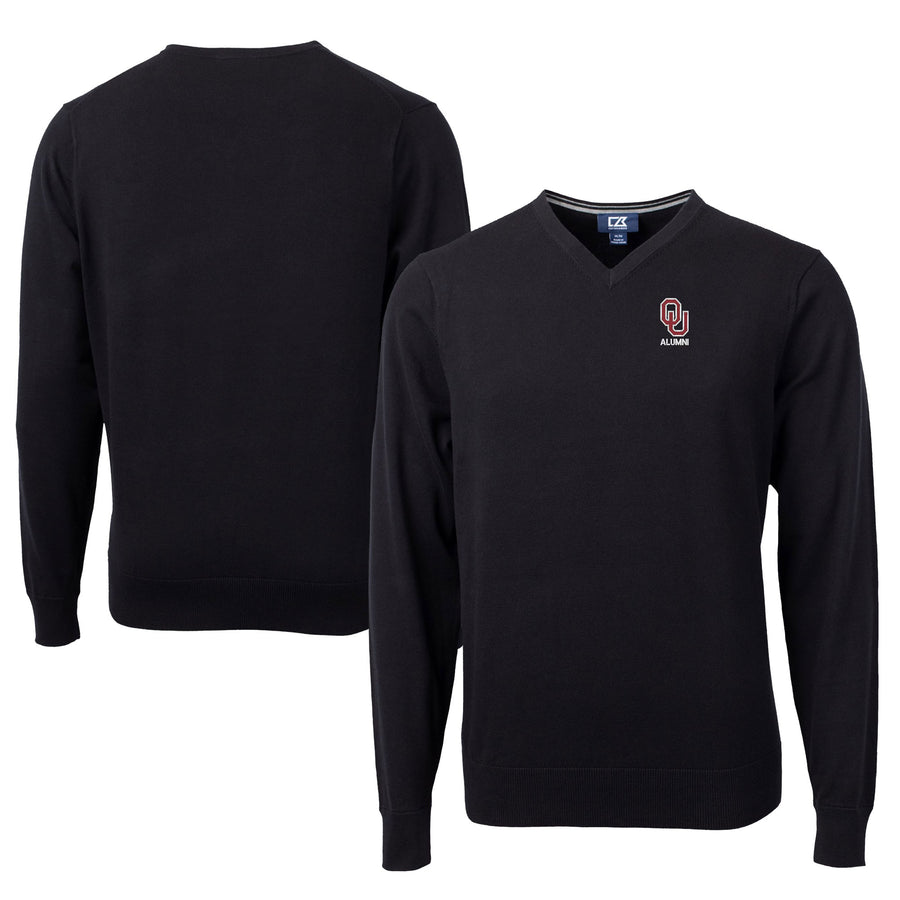 Men's Cutter & Buck  Black Oklahoma Sooners Alumni Logo Lakemont Tri-Blend V-Neck Pullover Sweater