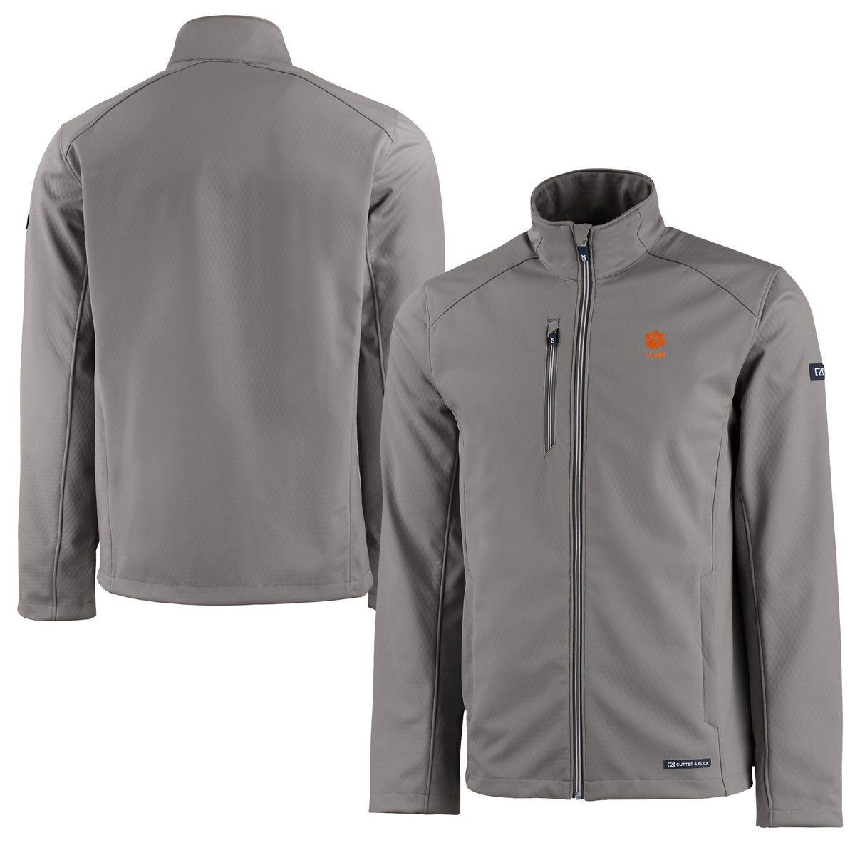 Men's Cutter & Buck  Gray Clemson Tigers Alumni Logo Evoke Eco Softshell Recycled Full-Zip Jacket