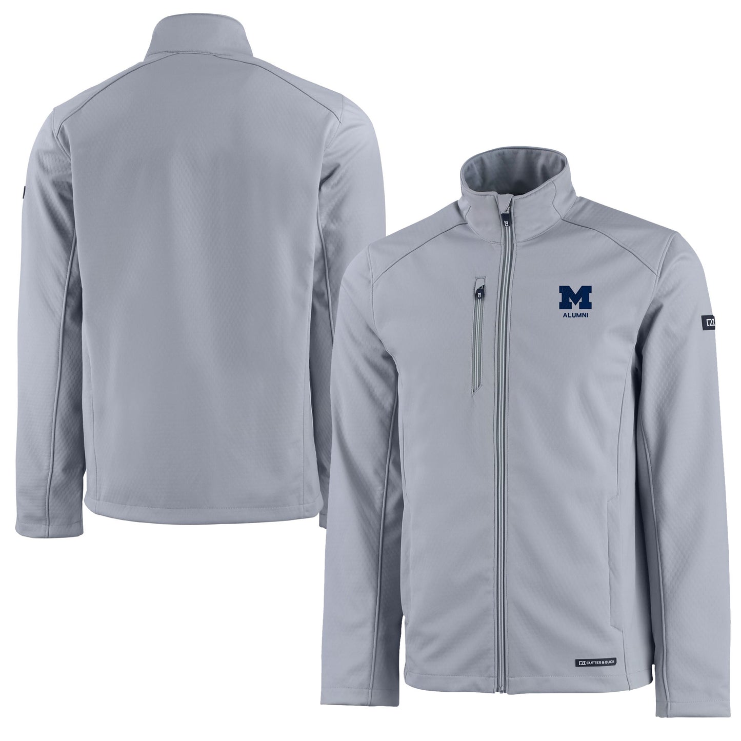 Men's Cutter & Buck  Gray Michigan Wolverines Alumni Logo Evoke Eco Softshell Recycled Full-Zip Jacket