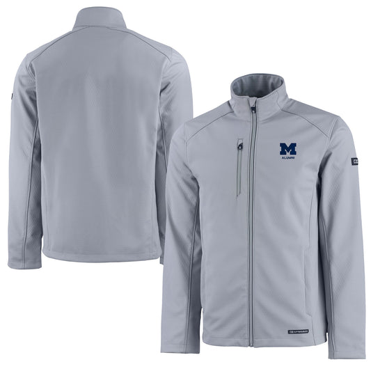Men's Cutter & Buck  Gray Michigan Wolverines Alumni Logo Evoke Eco Softshell Recycled Full-Zip Jacket