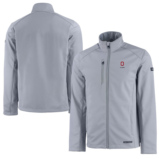 Men's Cutter & Buck  Gray Ohio State Buckeyes Alumni Logo Evoke Eco Softshell Recycled Full-Zip Jacket