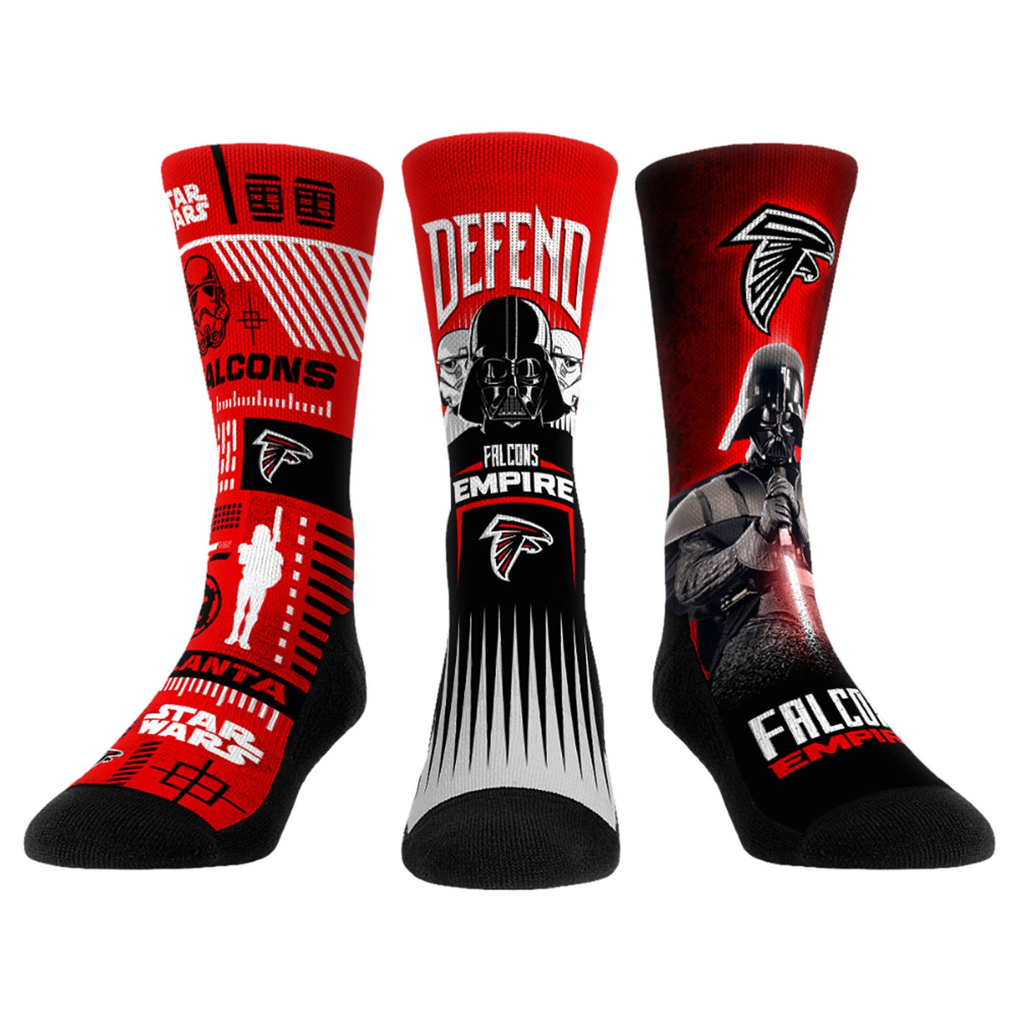 Rock Em Socks Stormtrooper & Darth Vader Atlanta Falcons Three-Pack Star Wars Crew Socks Set