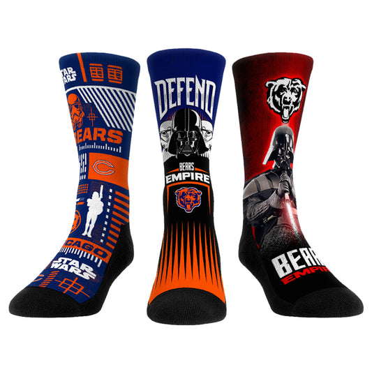 Rock Em Socks Stormtrooper & Darth Vader Chicago Bears Three-Pack Star Wars Crew Socks Set