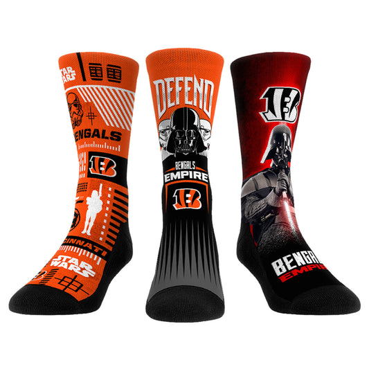 Rock Em Socks Stormtrooper & Darth Vader Cincinnati Bengals Three-Pack Star Wars Crew Socks Set