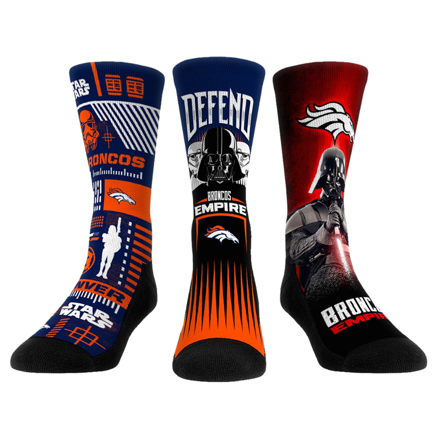 Rock Em Socks Stormtrooper & Darth Vader Denver Broncos Three-Pack Star Wars Crew Socks Set