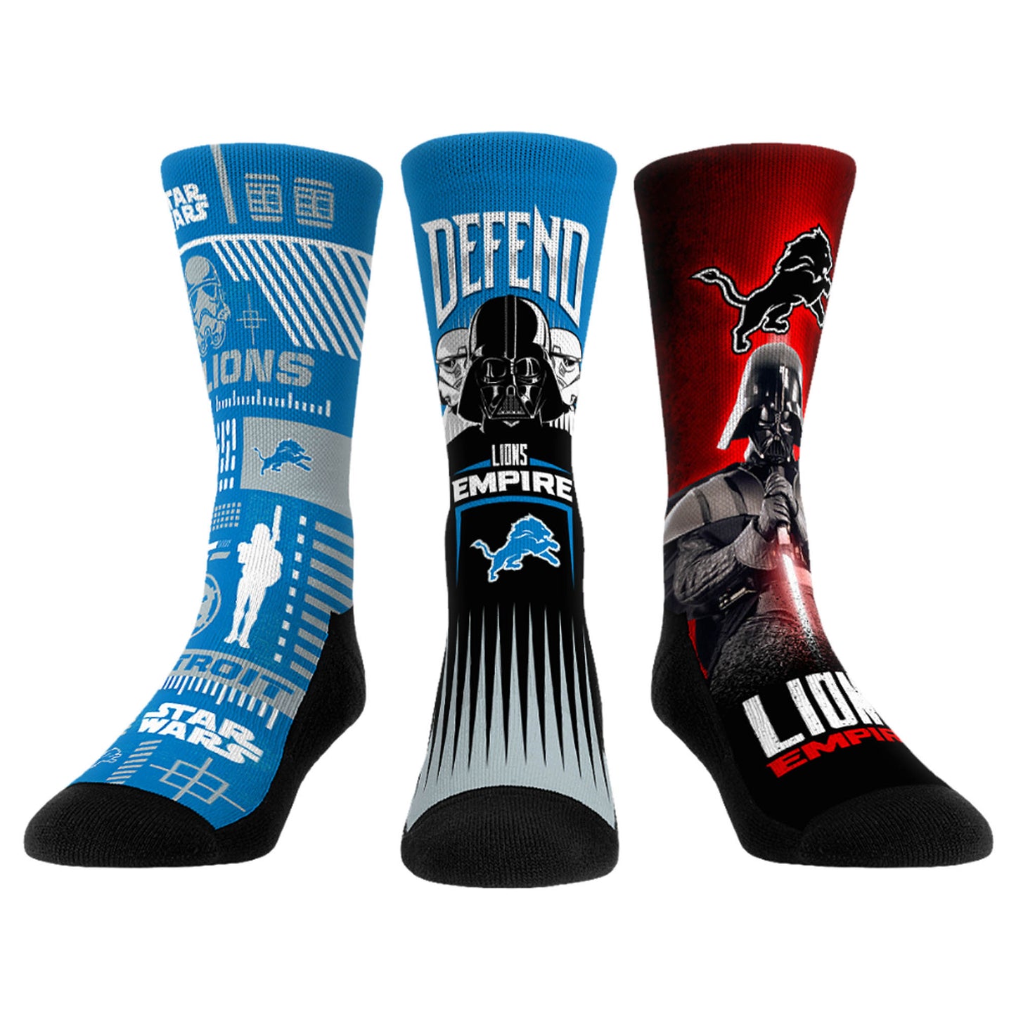 Rock Em Socks Stormtrooper & Darth Vader Detroit Lions Three-Pack Star Wars Crew Socks Set