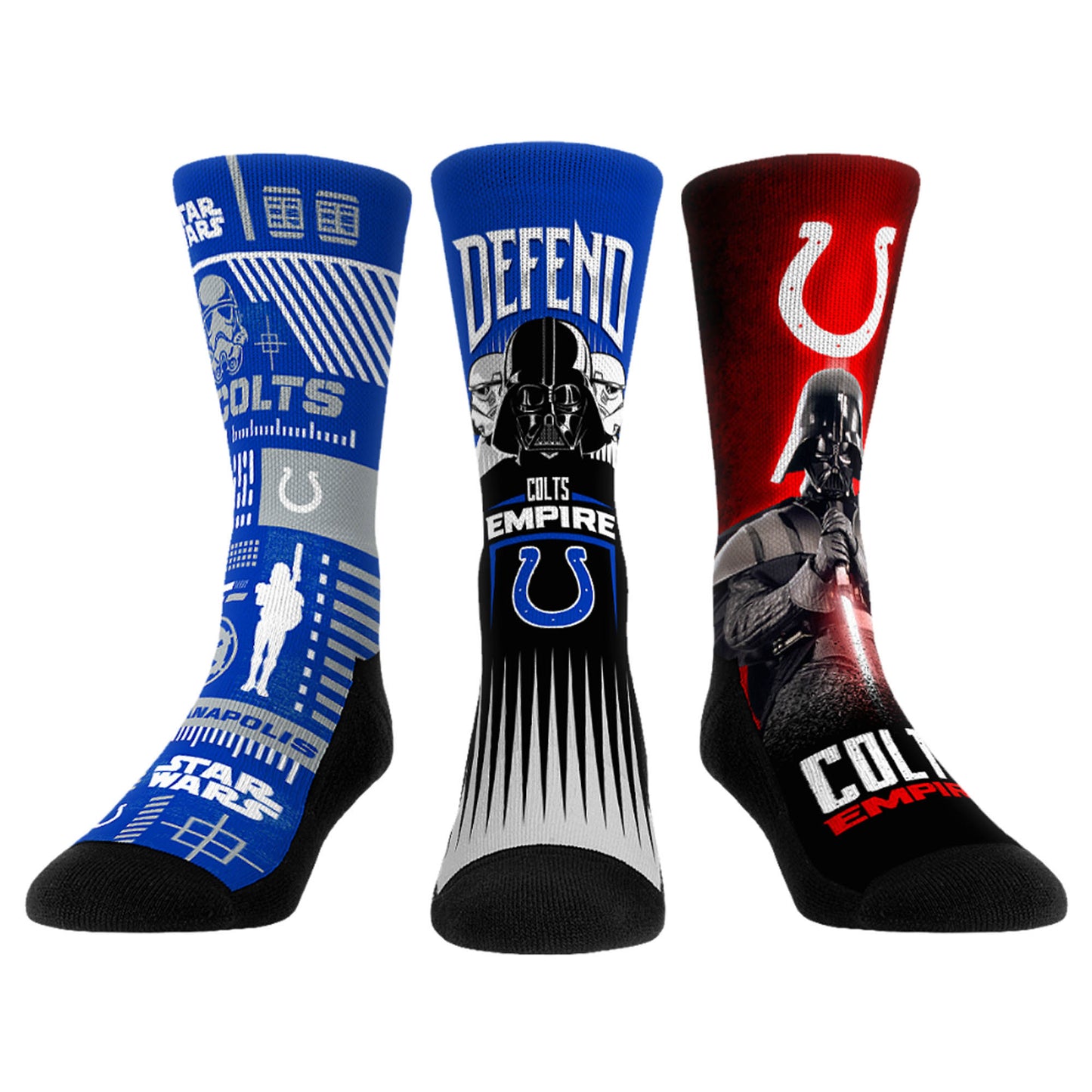 Rock Em Socks Stormtrooper & Darth Vader Indianapolis Colts Three-Pack Star Wars Crew Socks Set