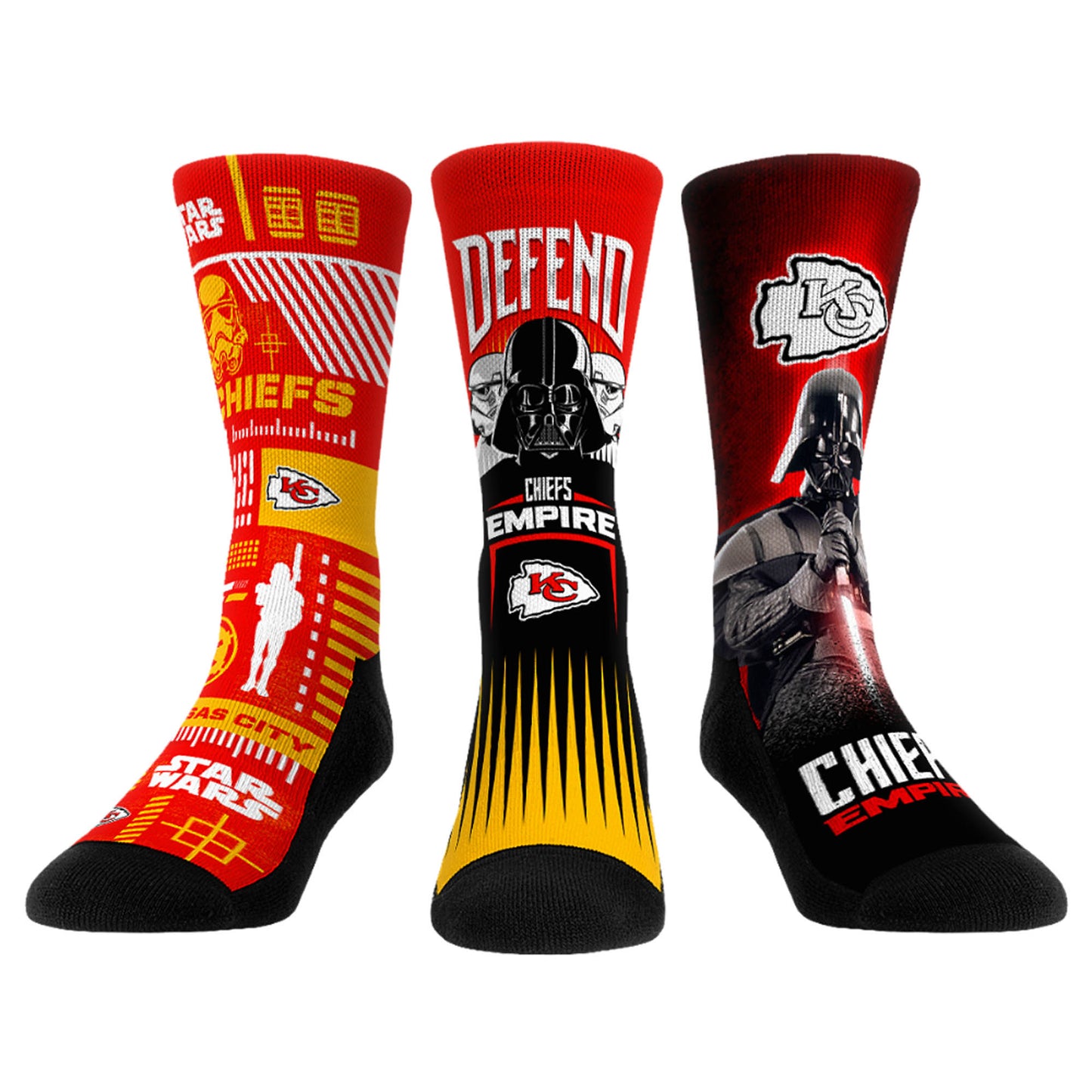 Rock Em Socks Stormtrooper & Darth Vader Kansas City Chiefs Three-Pack Star Wars Crew Socks Set