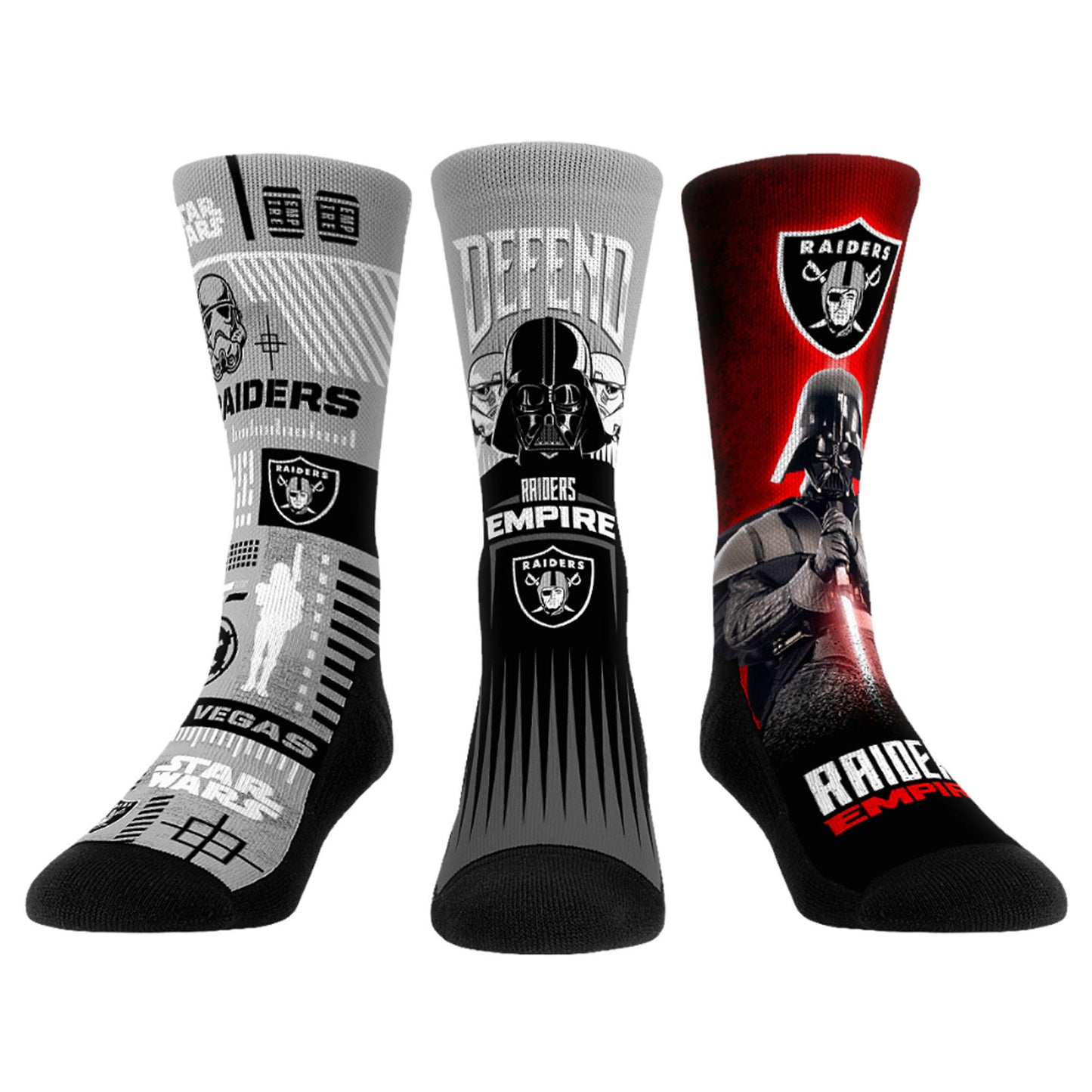 Rock Em Socks Stormtrooper & Darth Vader Las Vegas Raiders Three-Pack Star Wars Crew Socks Set