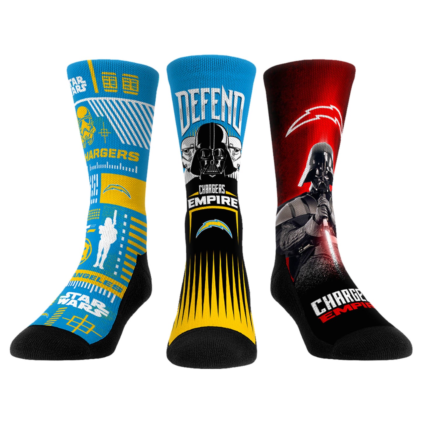 Rock Em Socks Stormtrooper & Darth Vader Los Angeles Chargers Three-Pack Star Wars Crew Socks Set