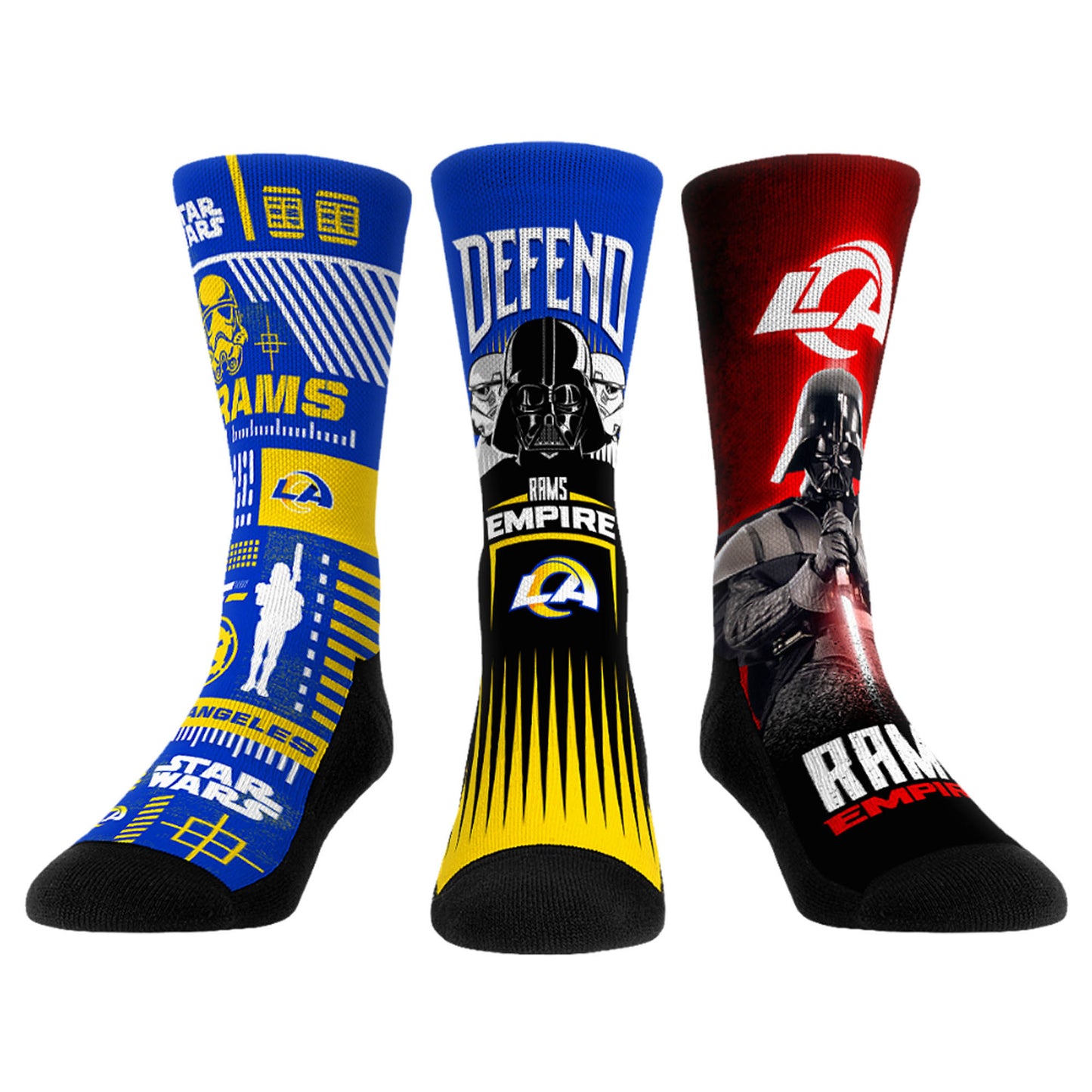 Rock Em Socks Stormtrooper & Darth Vader Los Angeles Rams Three-Pack Star Wars Crew Socks Set