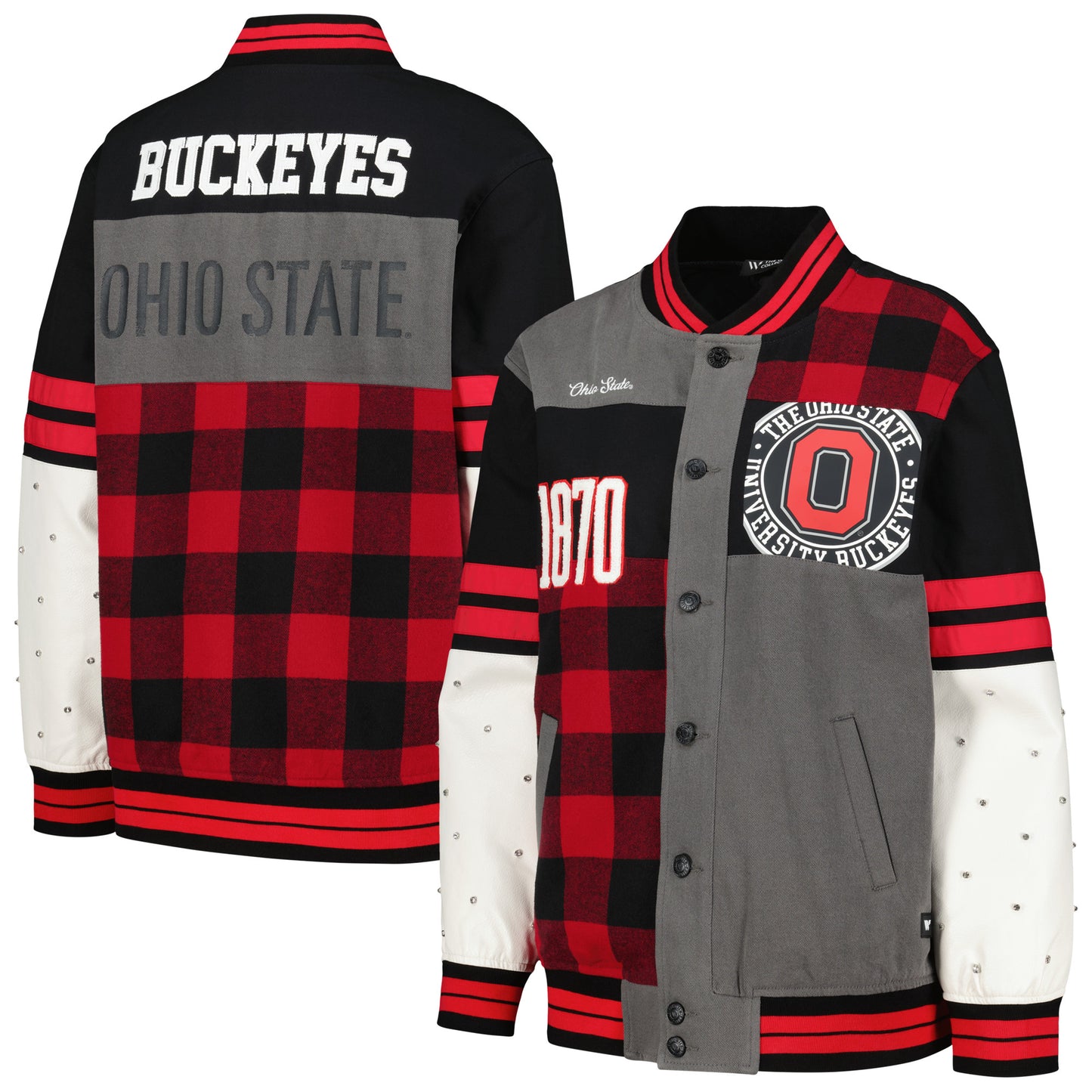 Women's The Wild Collective Black Ohio State Buckeyes Multi Vintage Button-Up Bomber Jacket