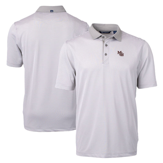 Men's Cutter & Buck  Gray/White Mississippi State Bulldogs Vault Logo Virtue Eco Pique Micro Stripe Recycled Polo