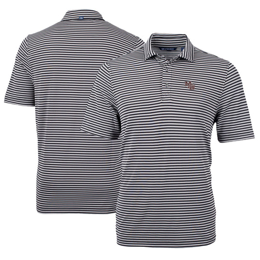 Men's Cutter & Buck  Black Mississippi State Bulldogs Vault Logo Virtue Eco Pique Stripe Recycled Polo